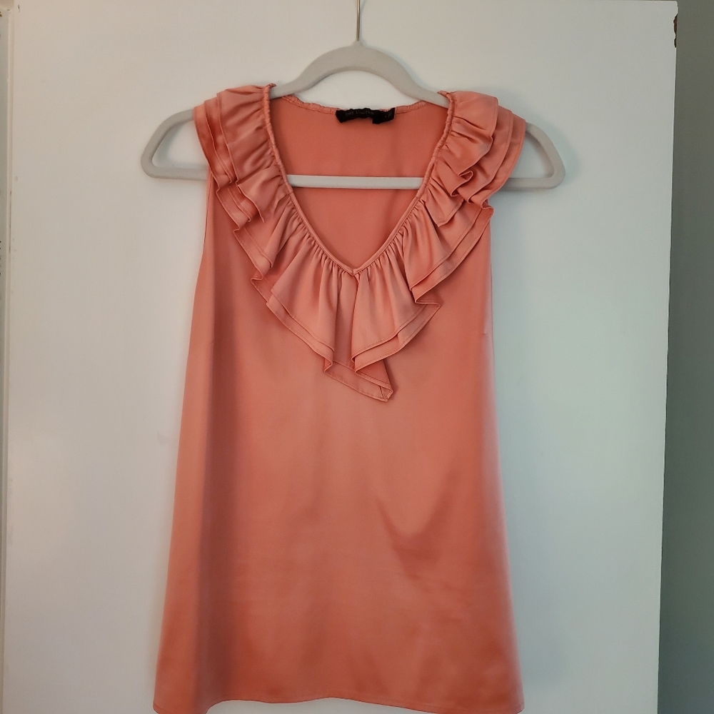 The Limited Ruffle VNeck Sleeveless Coral Blouse M